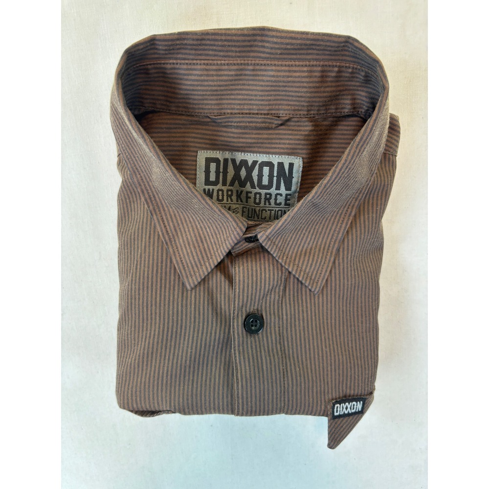 Dixxon Workforce Men L Brown Pinstripe Short Sleeve Button Down Work Shirt Large